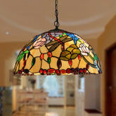 Lámpara de araña victoriana con vidrieras de libélula y 3 luces, acabado en bronce